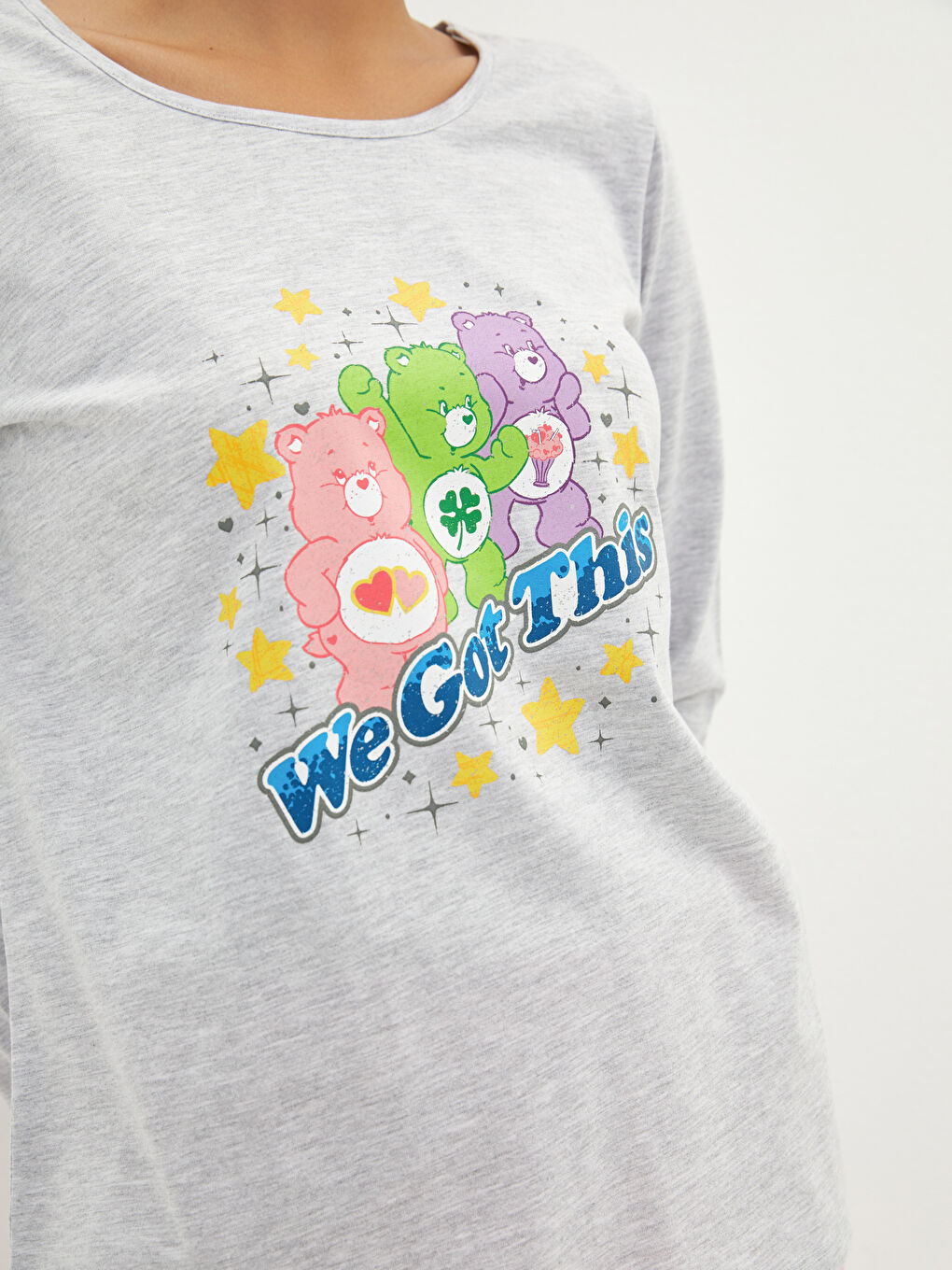 Rundhalsausschnitt Bedrucktes Langarm Baumwolle Damen-Pyjama-Set-3