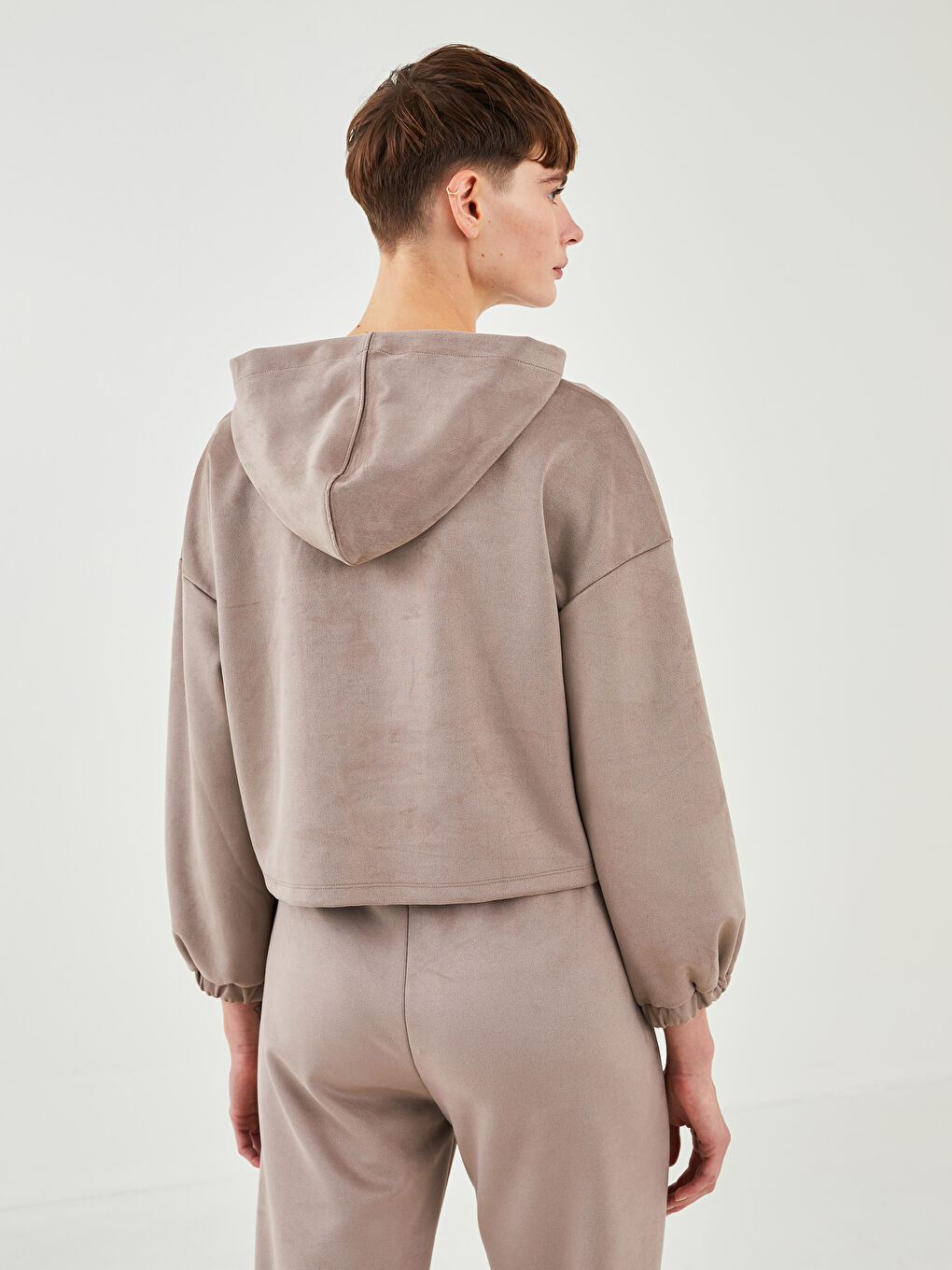 LCW Vision Kapüşonlu Düz Uzun Kollu Süet Kumaş Kadın Sweatshirt -W1HL51Z8-GQF
