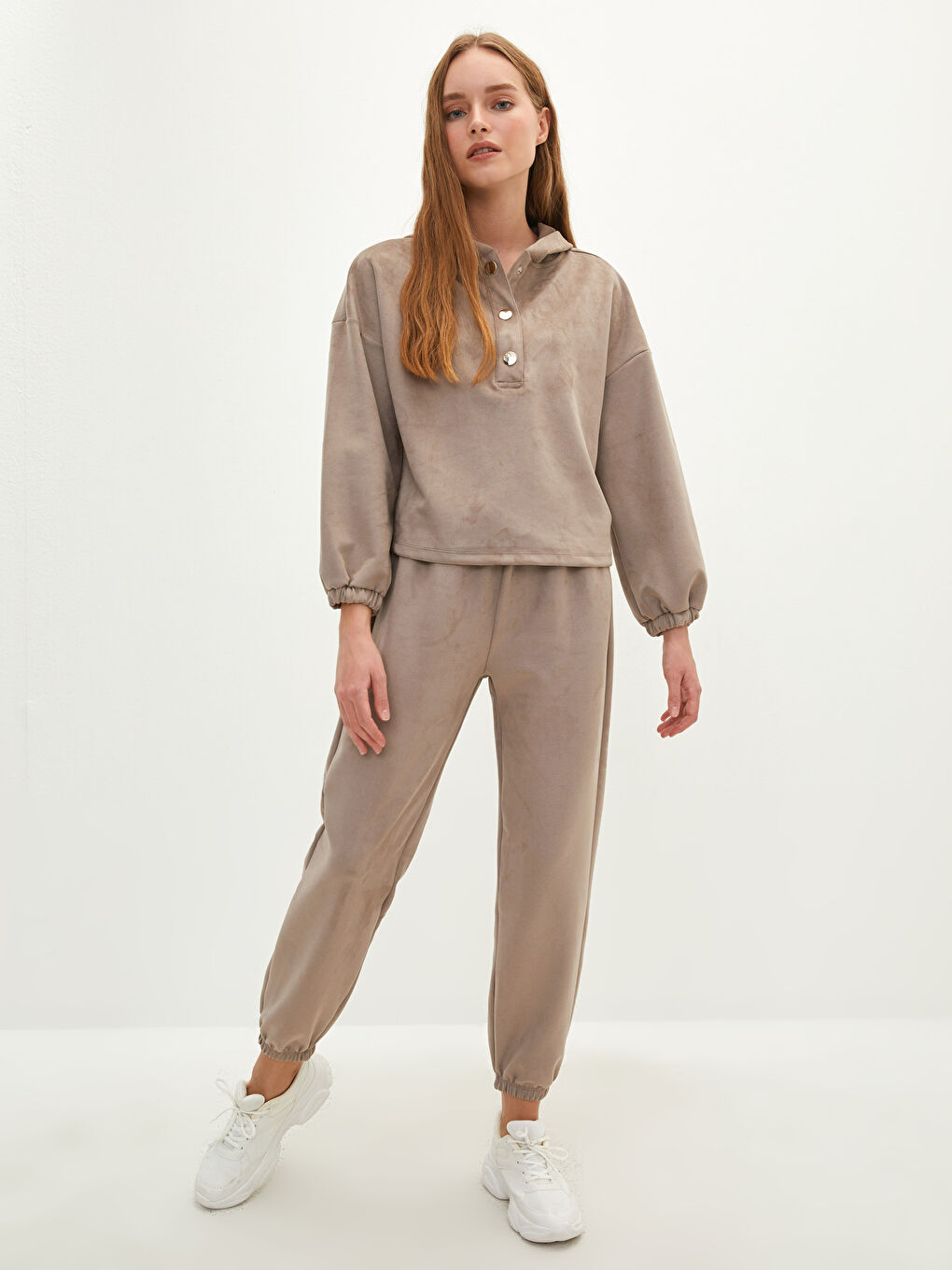 LCW Vision Kapüşonlu Düz Uzun Kollu Süet Kumaş Kadın Sweatshirt -W1HL51Z8-GQF