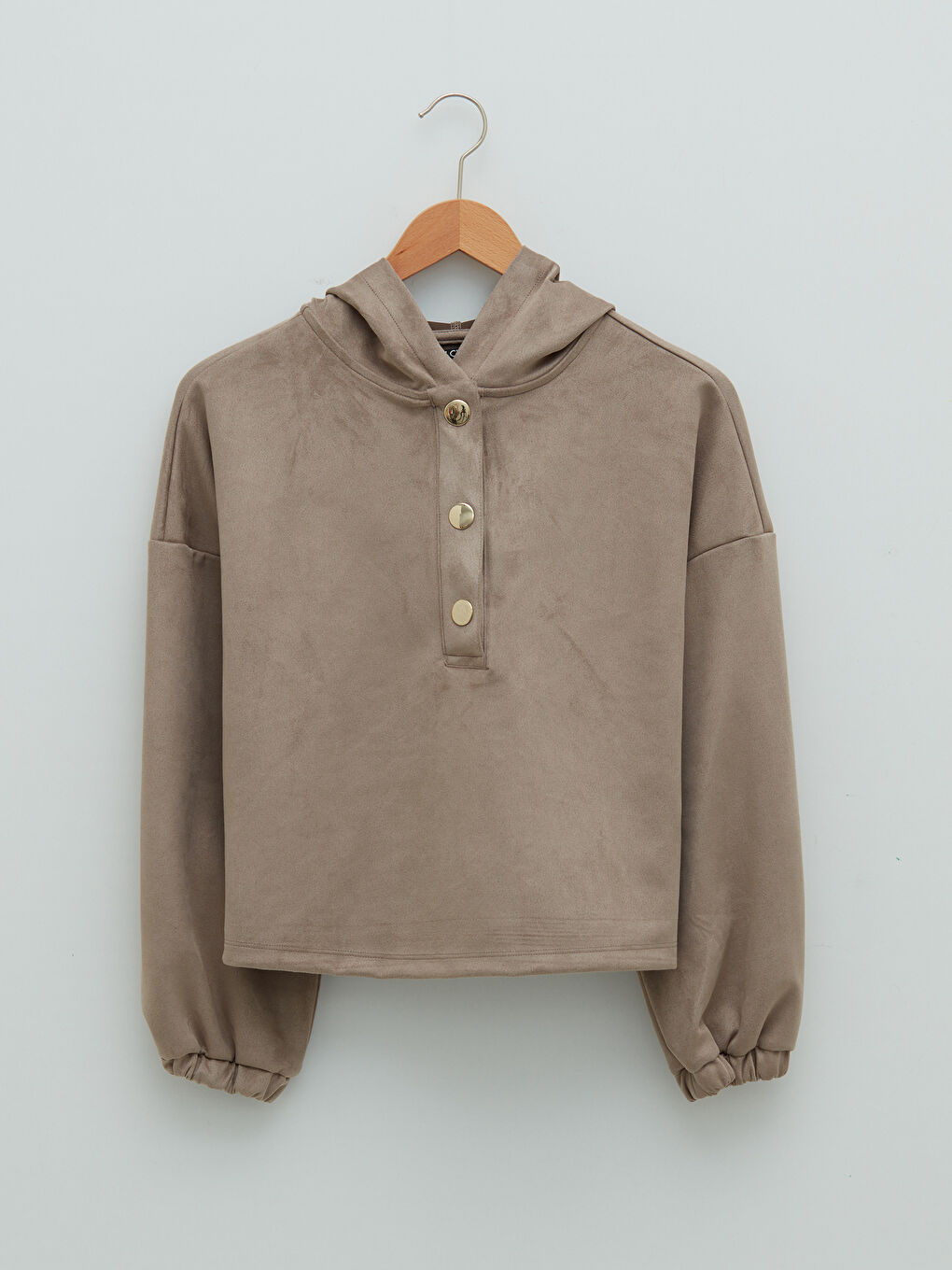 LCW Vision Kapüşonlu Düz Uzun Kollu Süet Kumaş Kadın Sweatshirt -W1HL51Z8-GQF