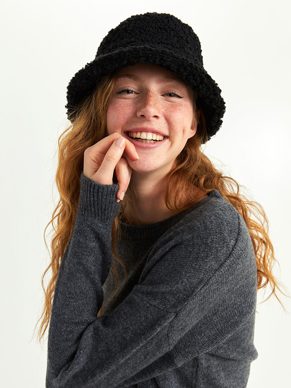 Antrasit Bisiklet Yaka Düz Uzun Kollu Kadın Triko Kazak-2