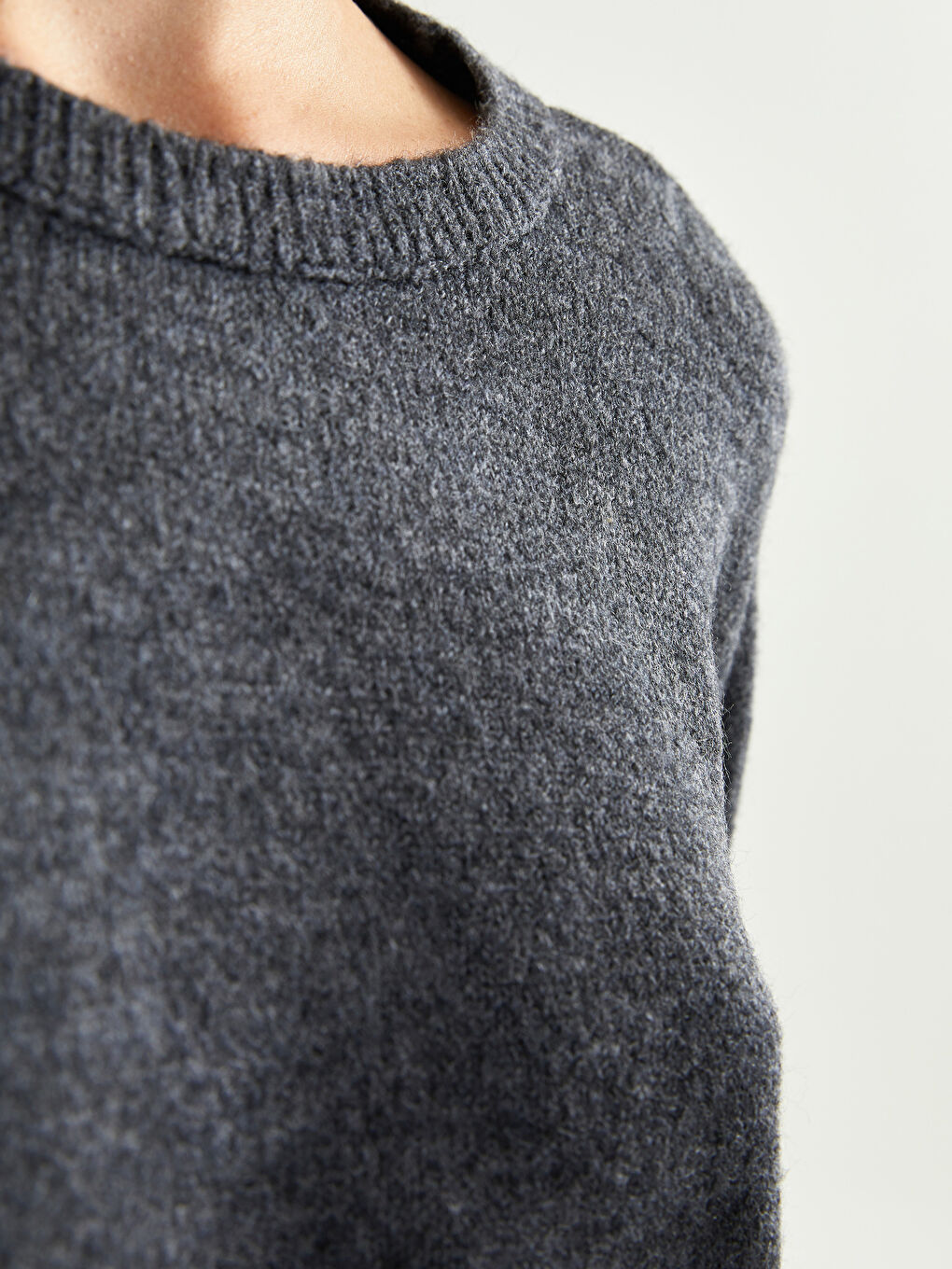 Antrasit Bisiklet Yaka Düz Uzun Kollu Kadın Triko Kazak-3