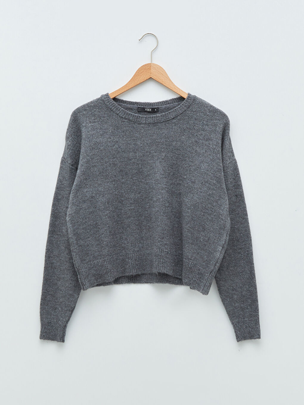 Antrasit Bisiklet Yaka Düz Uzun Kollu Kadın Triko Kazak-6