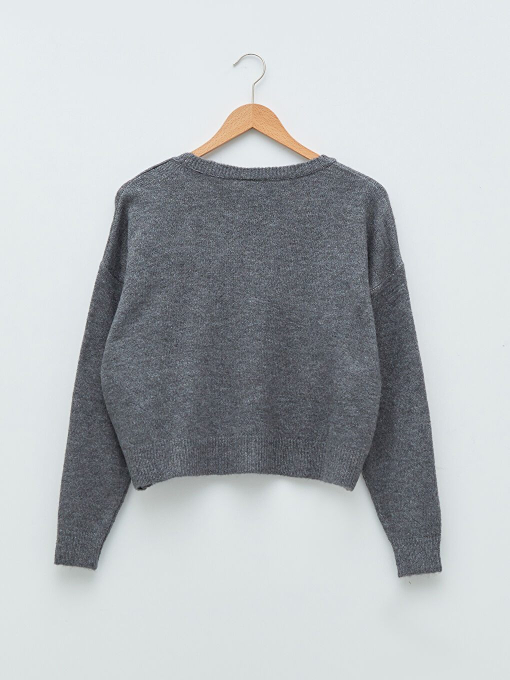 Antrasit Bisiklet Yaka Düz Uzun Kollu Kadın Triko Kazak-7