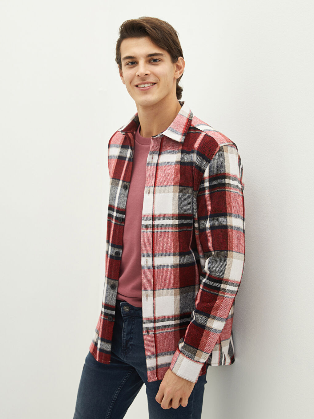 Regular Fit Long Sleeve Plaid Men's Flannel Shirt Jacket
