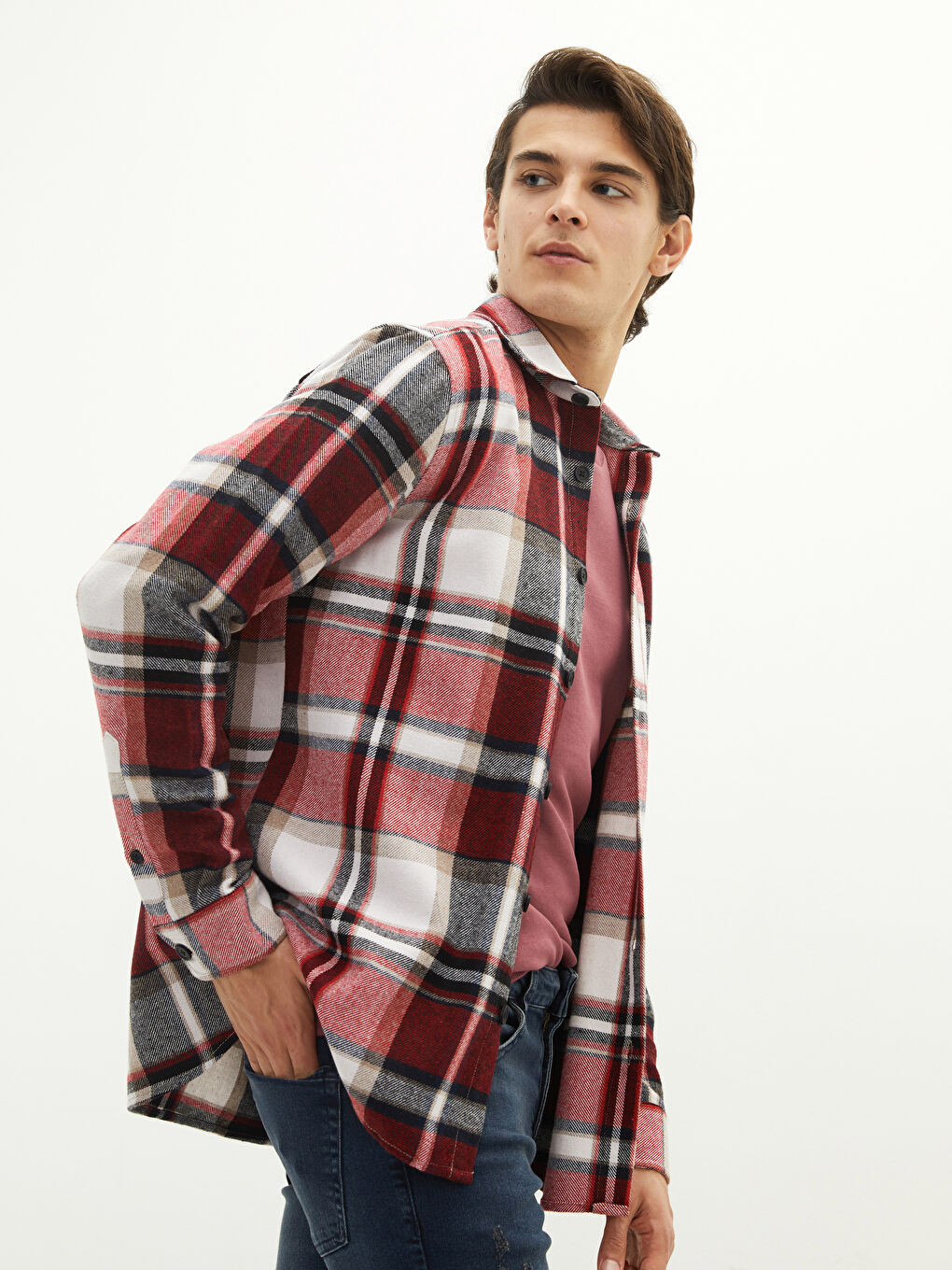 Regular Fit Long Sleeve Plaid Men's Flannel Shirt Jacket-1