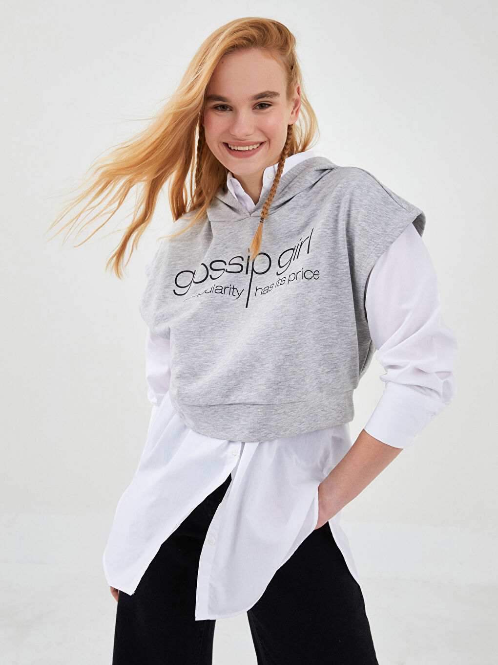 XSIDE Hoodie Gossip Girl Printed Short Sleeve Women's Sweatshirt -W1HL74Z8-LAL