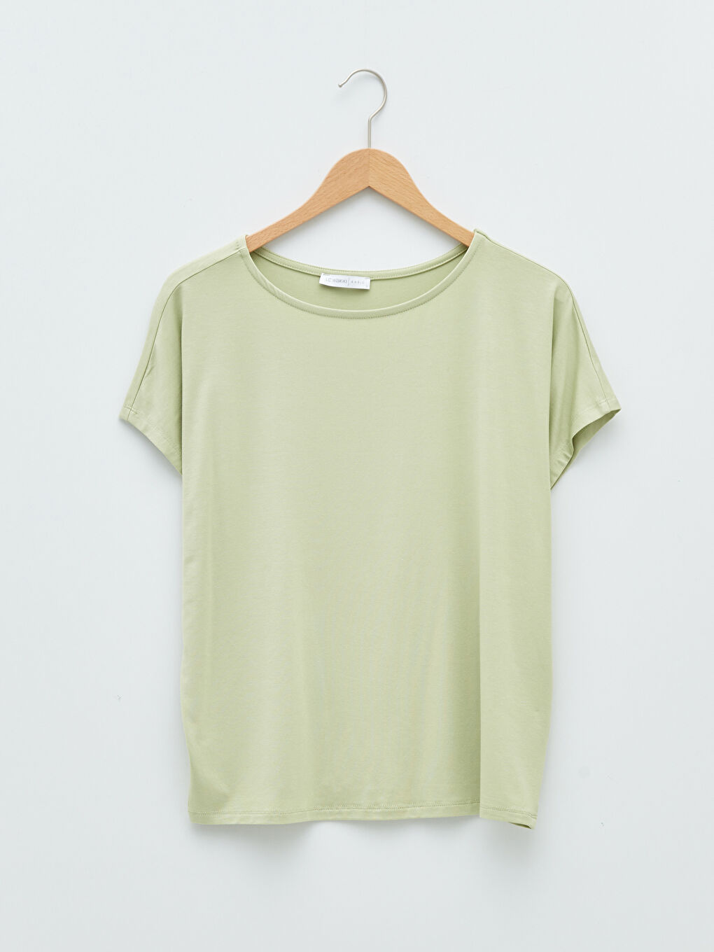 Yeşil Bisiklet Yaka Düz Kısa Kollu Kadın Tişört-5
