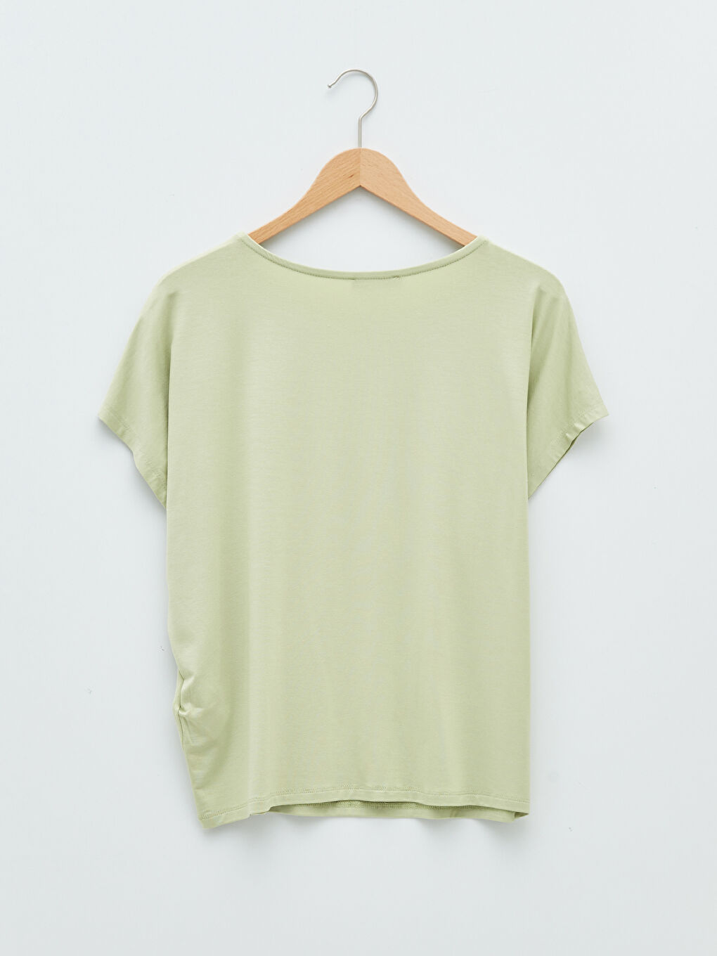 Yeşil Bisiklet Yaka Düz Kısa Kollu Kadın Tişört-6