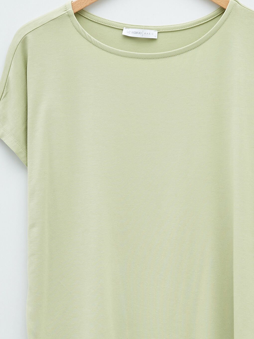 Yeşil Bisiklet Yaka Düz Kısa Kollu Kadın Tişört-7