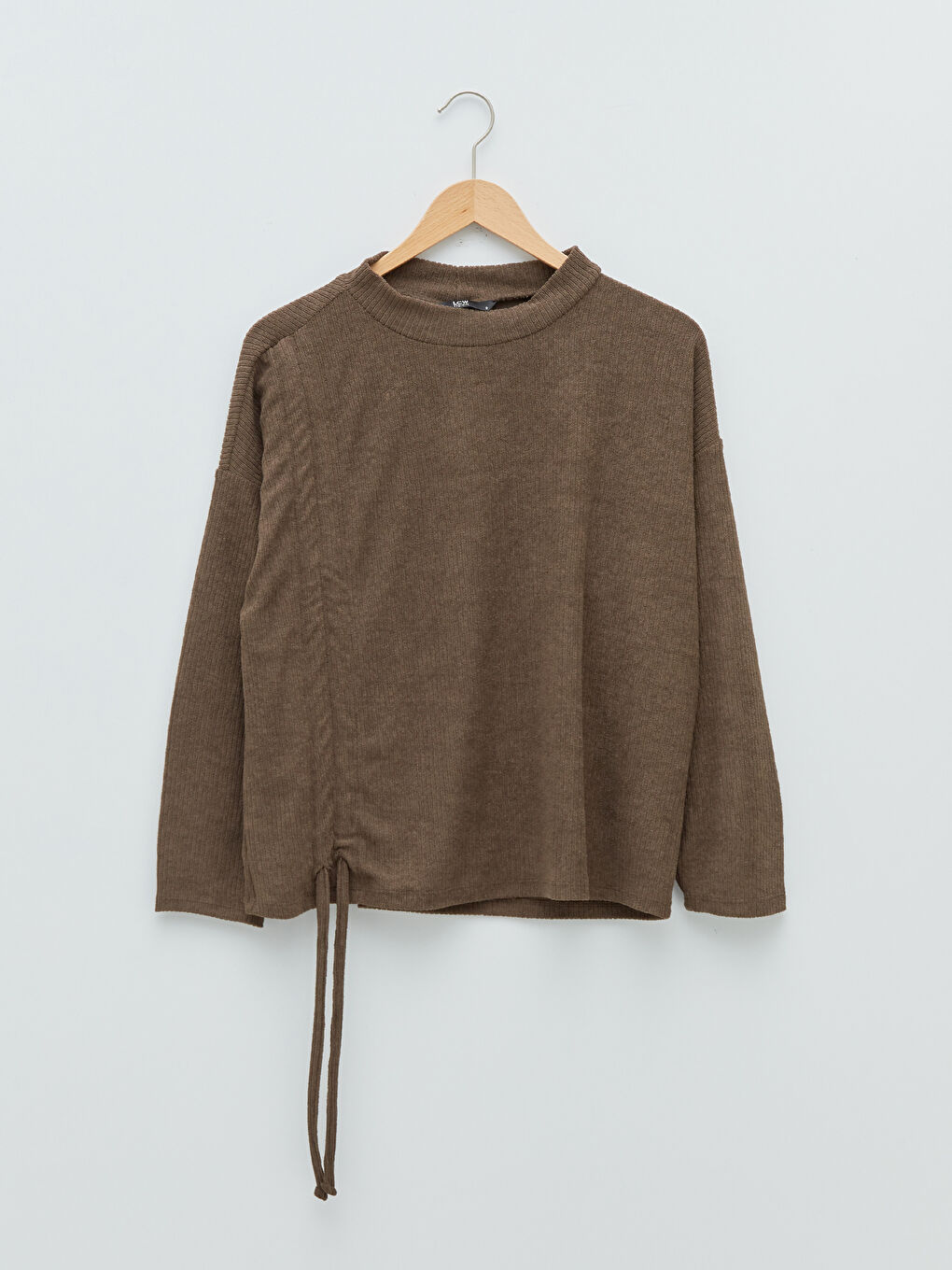 Kahverengi Bisiklet Yaka Büzgü Detaylı Uzun Kollu Kadın Kazak-7