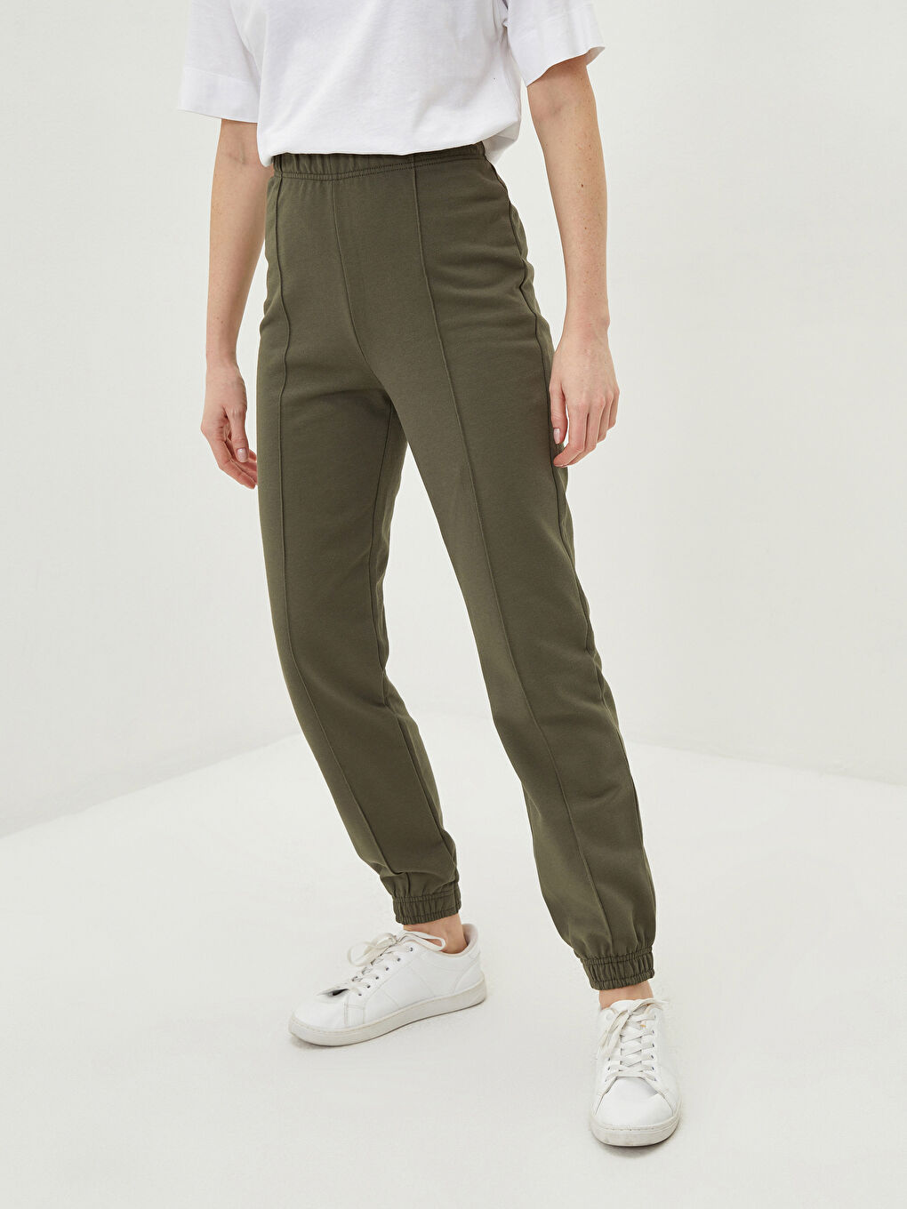 Women's Elasticated Waist Plain Jogger Sweatpants-1