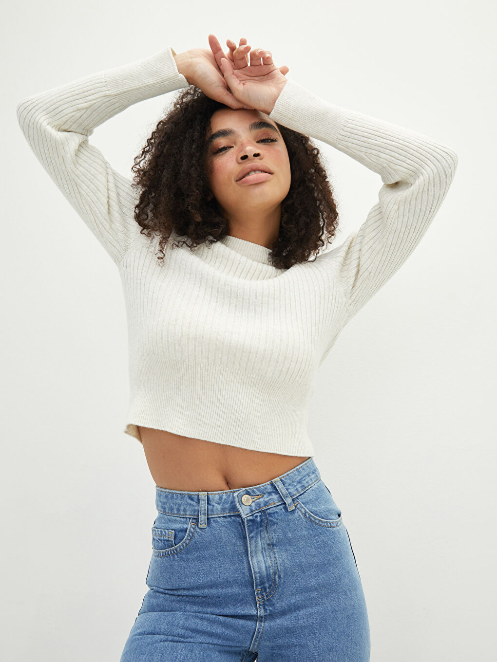 LCW Vision Crew Neck Plain Long Sleeve Women's Knitwear Sweater -W1HM48Z8-D4N