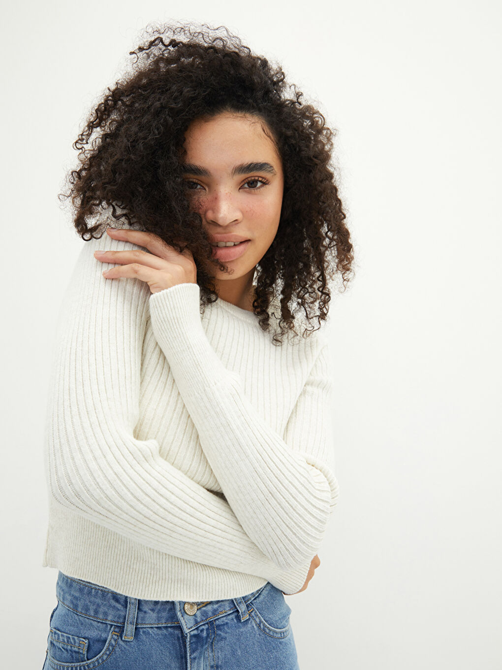 LCW Vision Crew Neck Plain Long Sleeve Women's Knitwear Sweater -W1HM48Z8-D4N