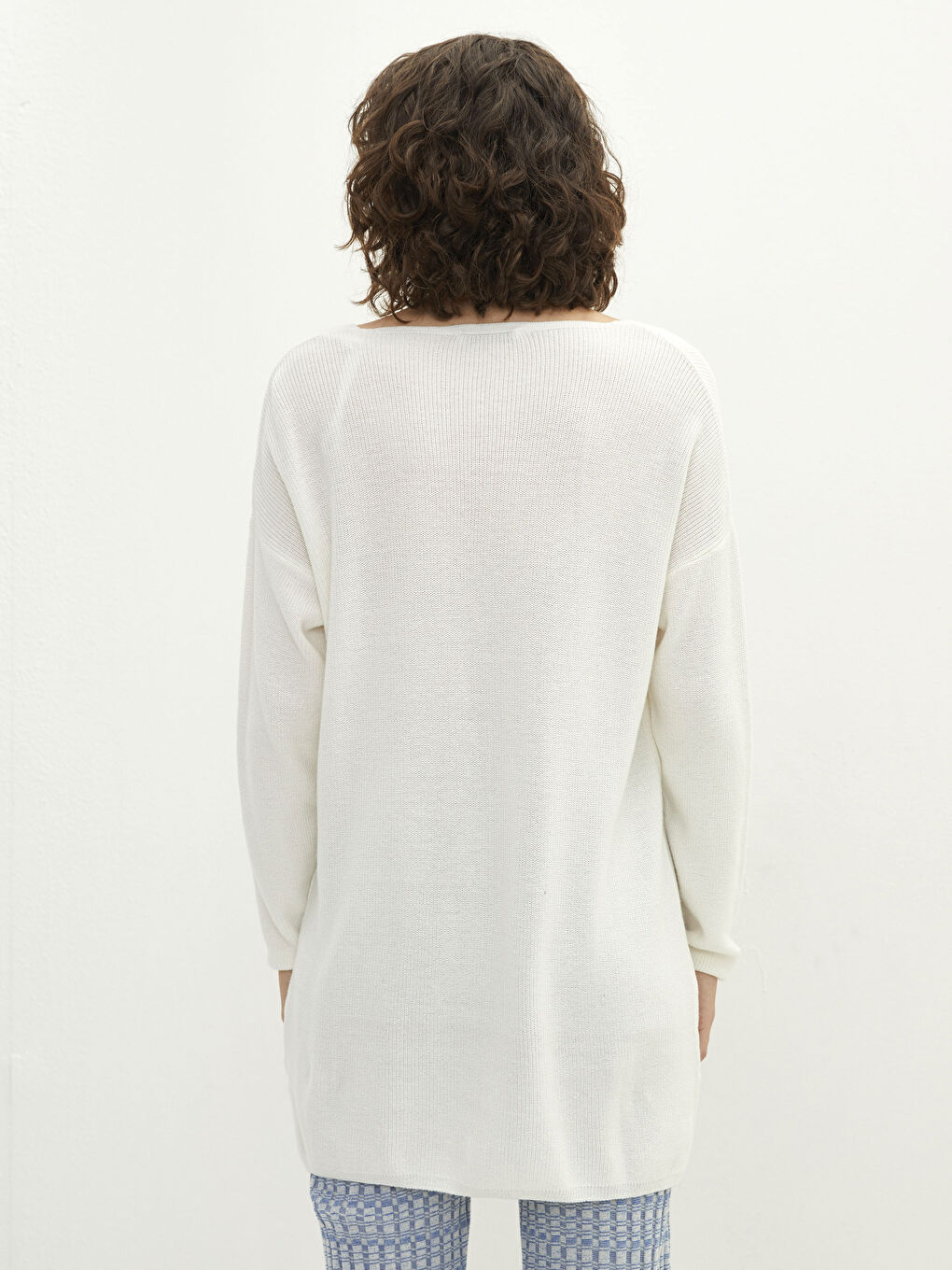 V-Neck Straight Long Sleeve Women's Knitwear Tunic-4