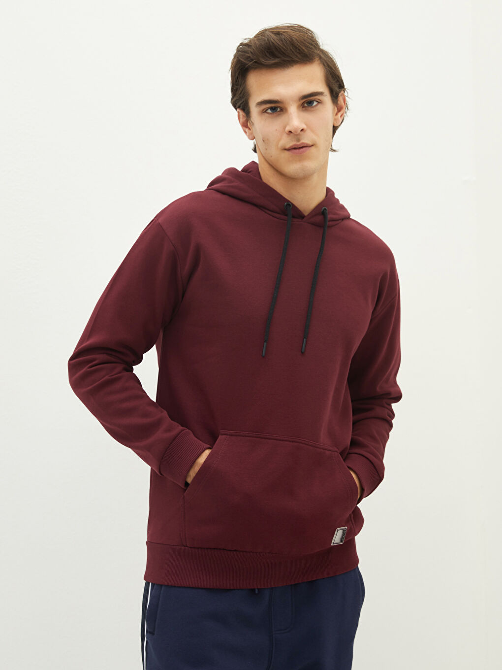 Bordo Uzun Kollu Erkek Kalın Hoodie