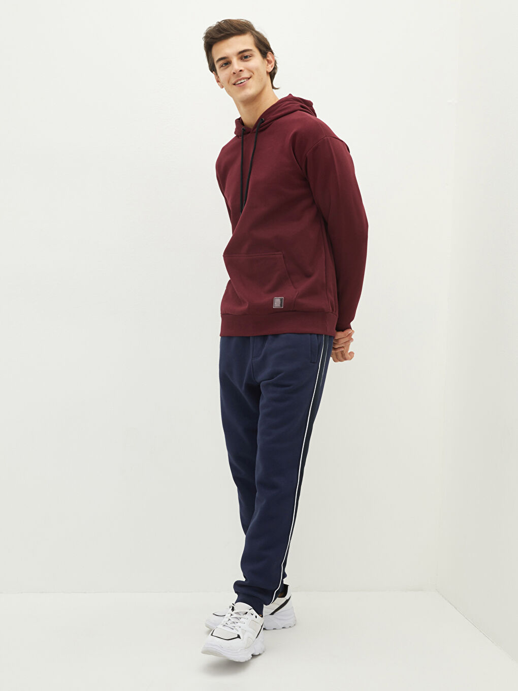 Bordo Uzun Kollu Erkek Kalın Hoodie-2