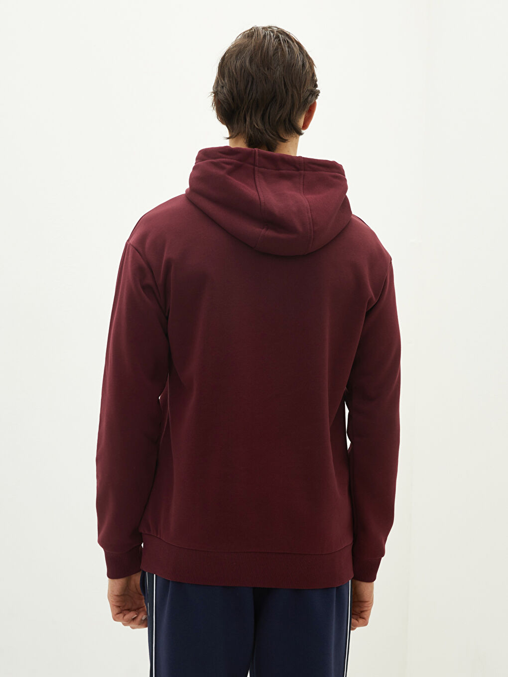 Bordo Uzun Kollu Erkek Kalın Hoodie-4
