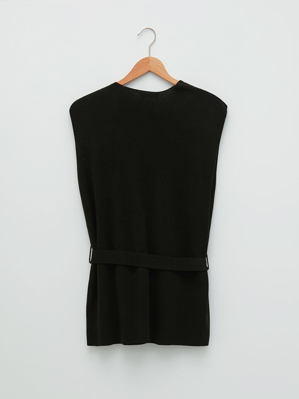 Siyah V Yaka Beli Kuşaklı Kadın Triko Yelek-6