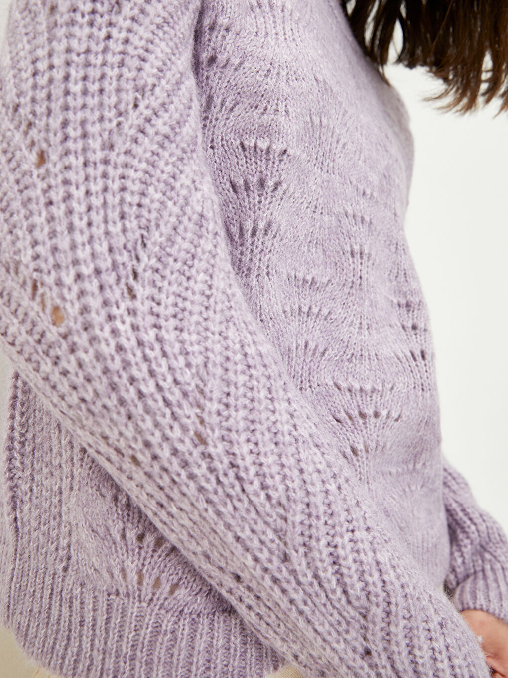 әйелдерге арналған дөңгелек жағалы өрнекті ұзын жең трикотаж жемпір-4