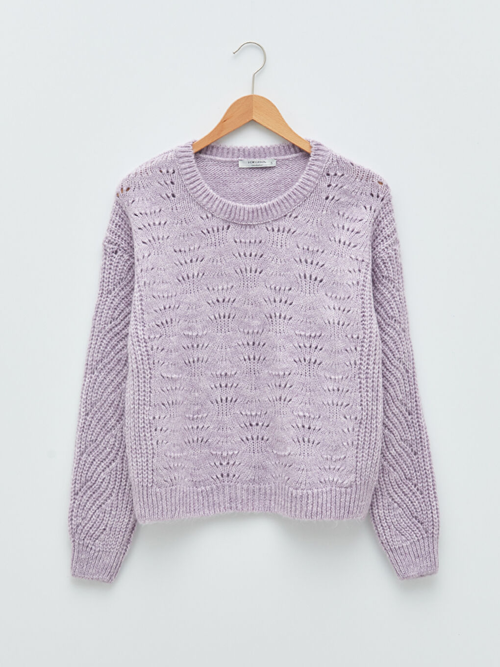 әйелдерге арналған дөңгелек жағалы өрнекті ұзын жең трикотаж жемпір-6