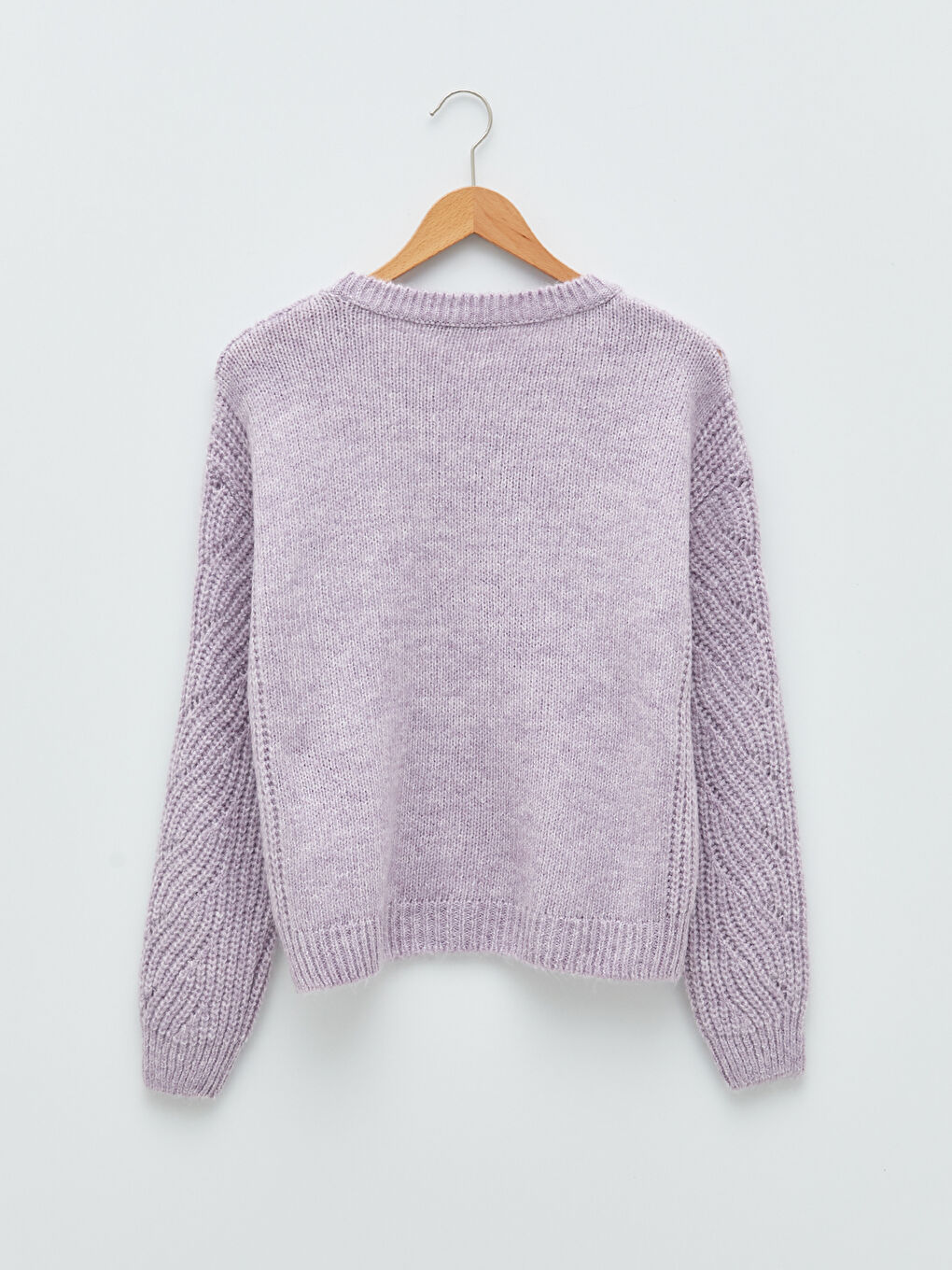 әйелдерге арналған дөңгелек жағалы өрнекті ұзын жең трикотаж жемпір-7