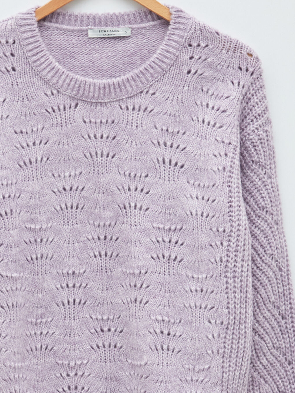 әйелдерге арналған дөңгелек жағалы өрнекті ұзын жең трикотаж жемпір-8