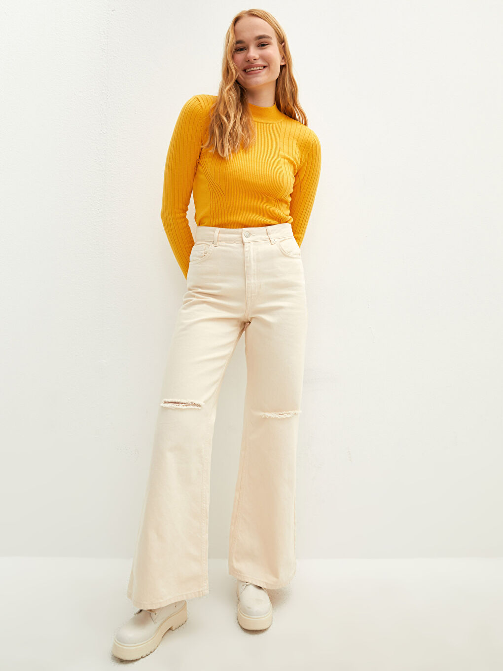 Свитер из трикотажа с длинным рукавом и полуводолазкой, с узором для женщин-2