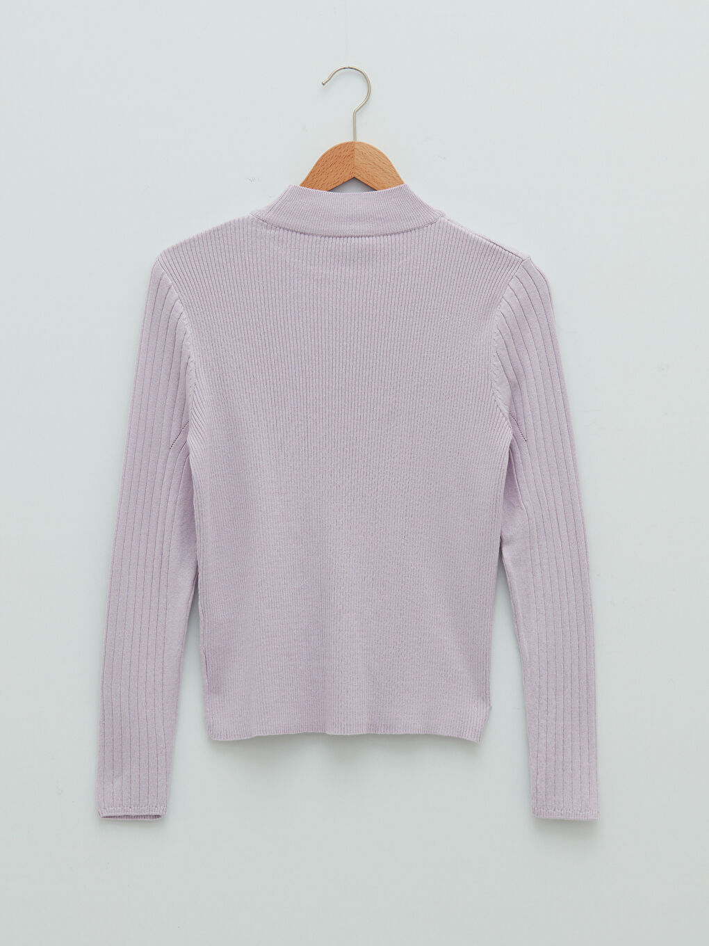 Lila Yarım Balıkçı Yaka Kendinden Desenli Uzun Kollu Kadın Triko Kazak-6