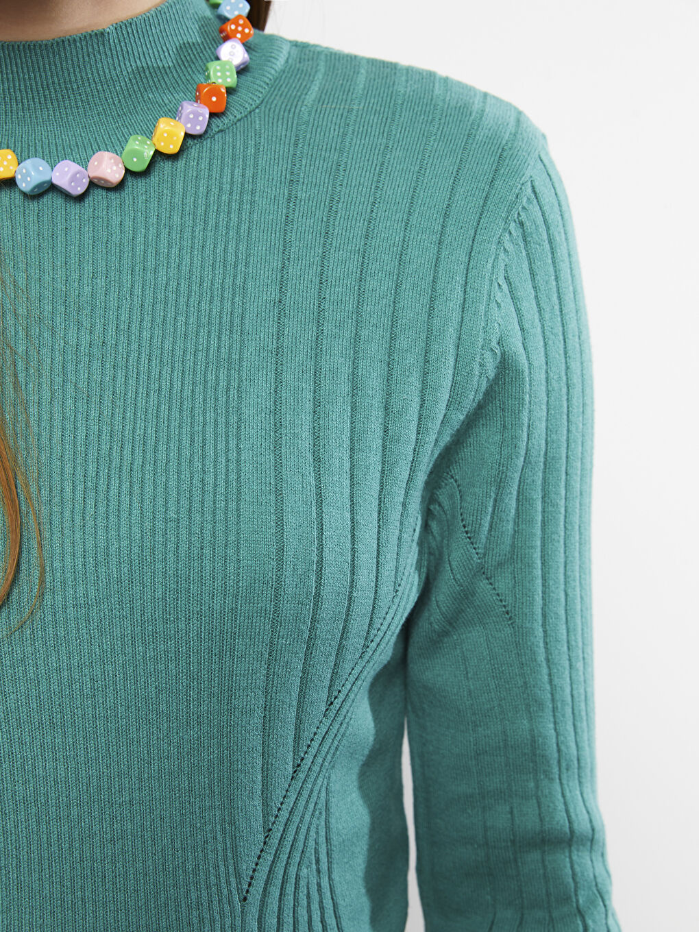 әйелдерге арналған биік жағалы өрнекті ұзын жең трикотаж жемпір-3