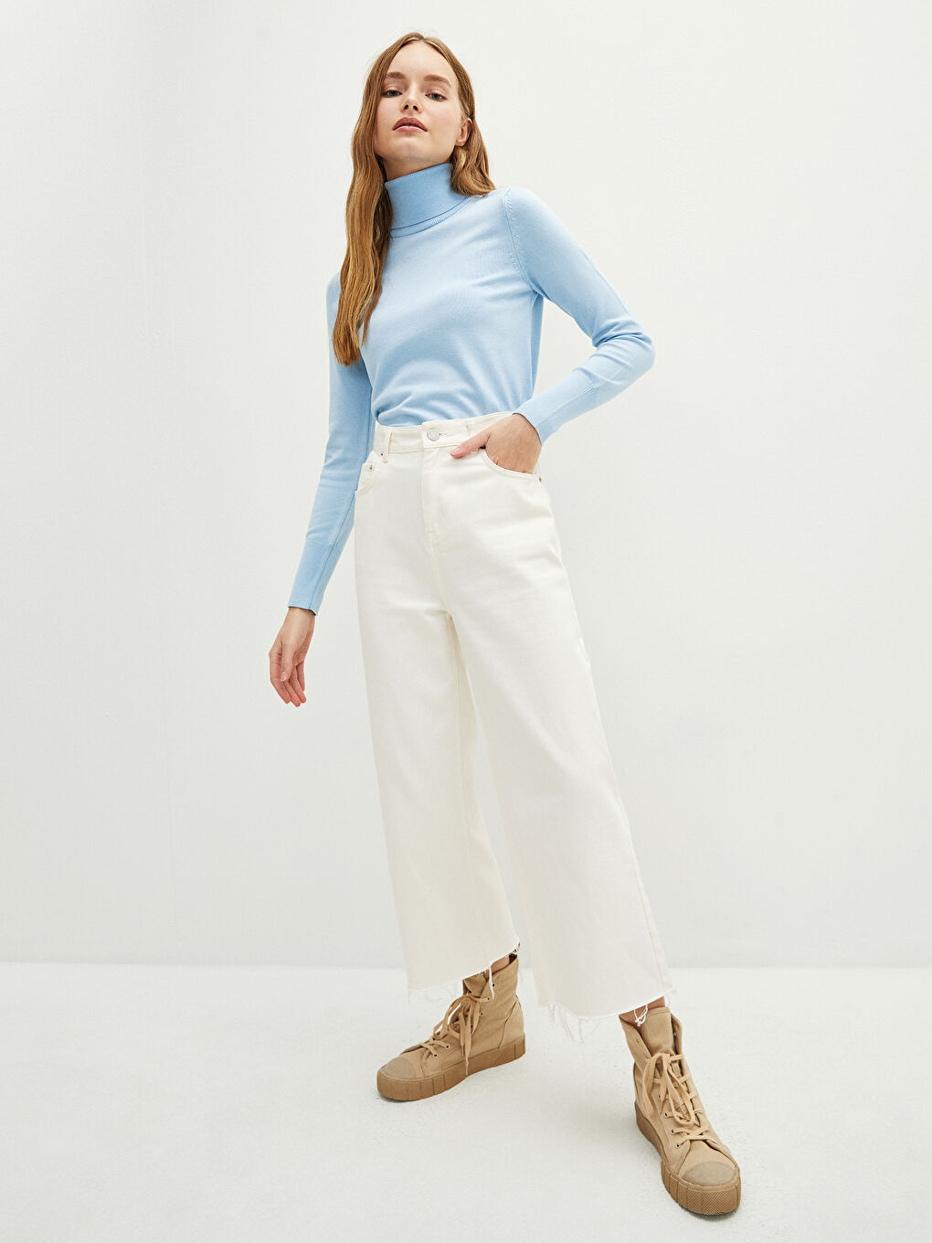 Turtleneck Plain Long Sleeve Women's Knitwear Sweater-4