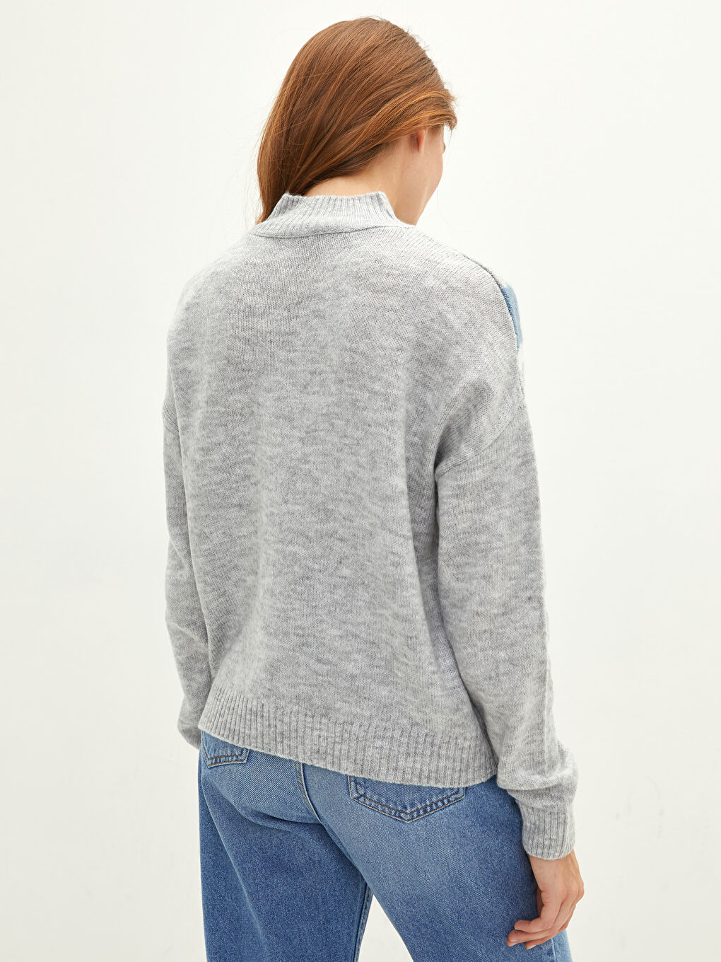 Πουλόβερ με Ψηλή Γιακα Μακρυμάνικο για Γυναίκες Πλεκτό με Χρωματικό Μπλοκ-4