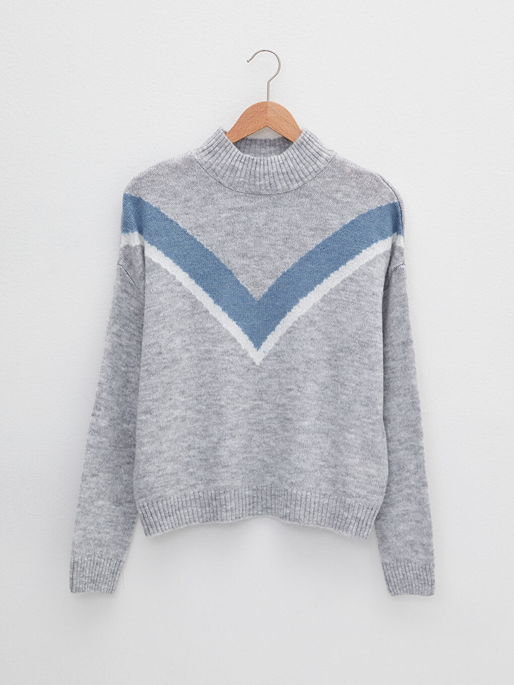 Πουλόβερ με Ψηλή Γιακα Μακρυμάνικο για Γυναίκες Πλεκτό με Χρωματικό Μπλοκ-5