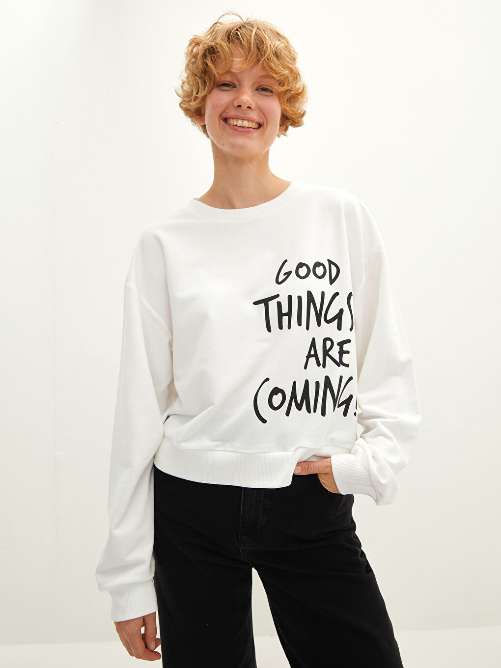 Женская толстовка с круглым вырезом и длинными рукавами с принтом-1