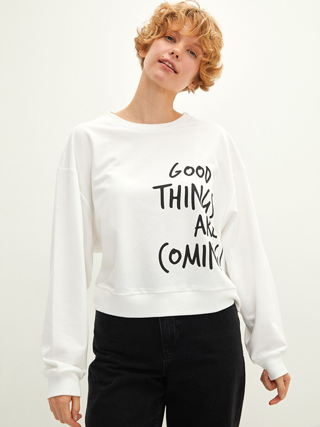 Женская толстовка с круглым вырезом и длинными рукавами с принтом-2