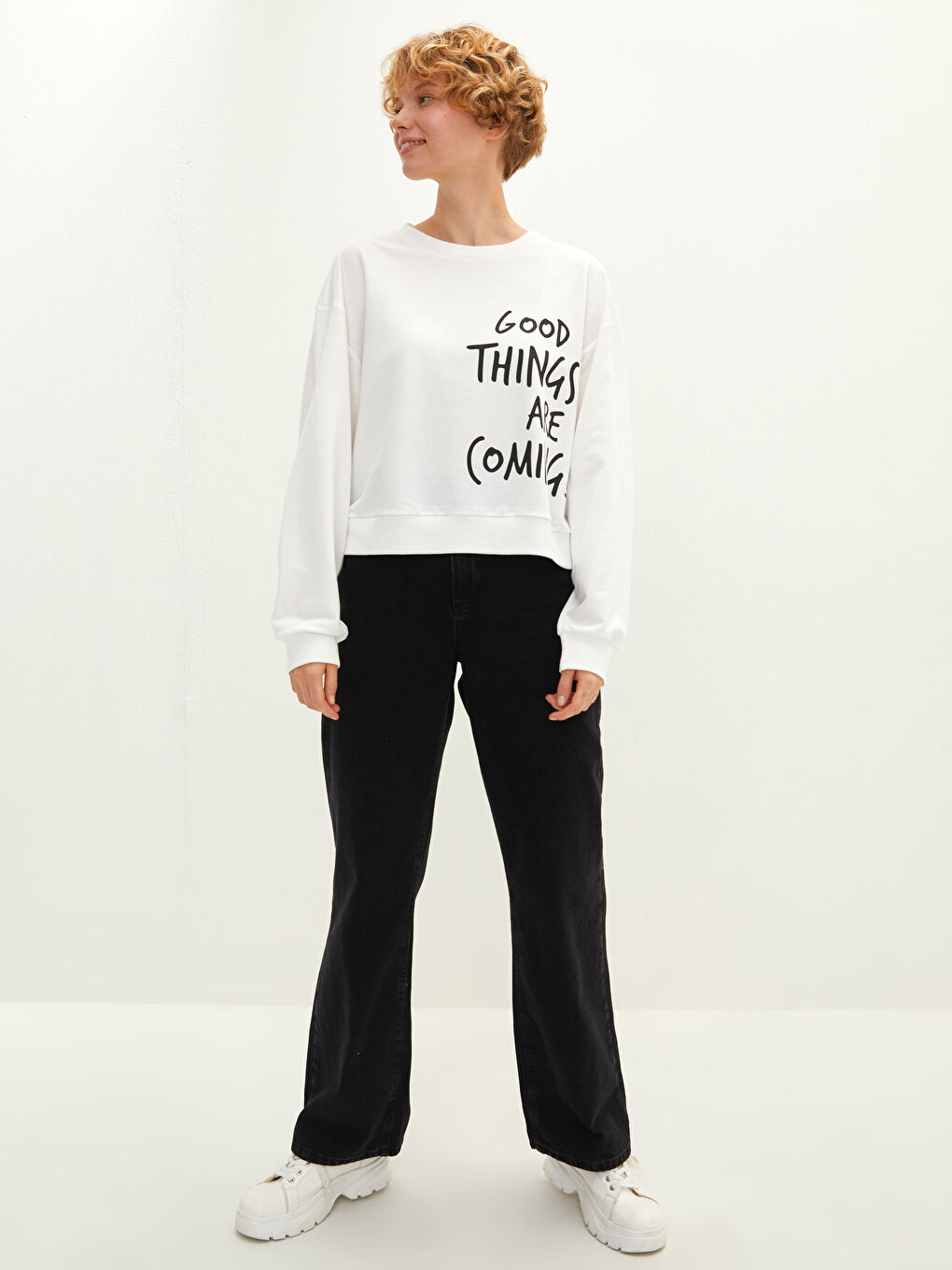 Женская толстовка с круглым вырезом и длинными рукавами с принтом-3