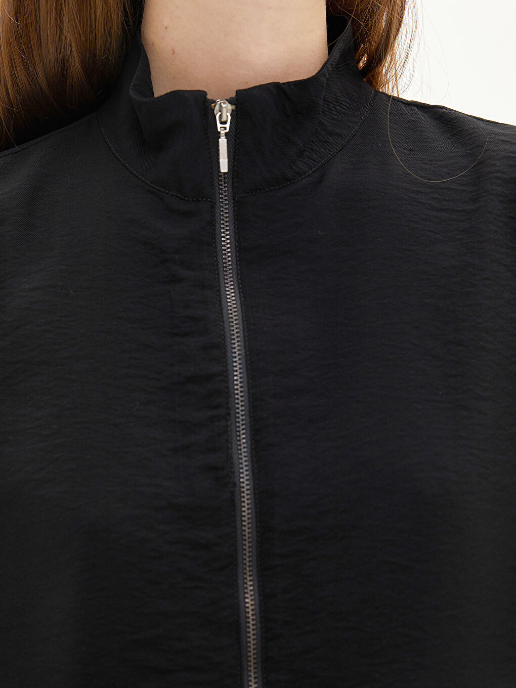 Siyah Dik Yaka Düz Uzun Kollu Kadın Tunik-3