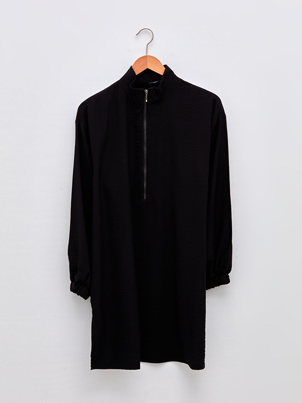 Siyah Dik Yaka Düz Uzun Kollu Kadın Tunik-6