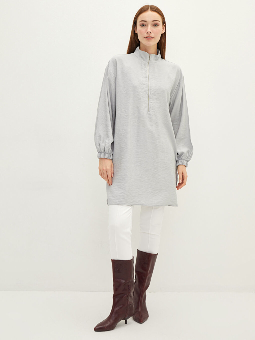LCWAIKIKI Classic Trichterkragen Schlichte Langarm Tunika für Damen -W1HN01Z8-G7J