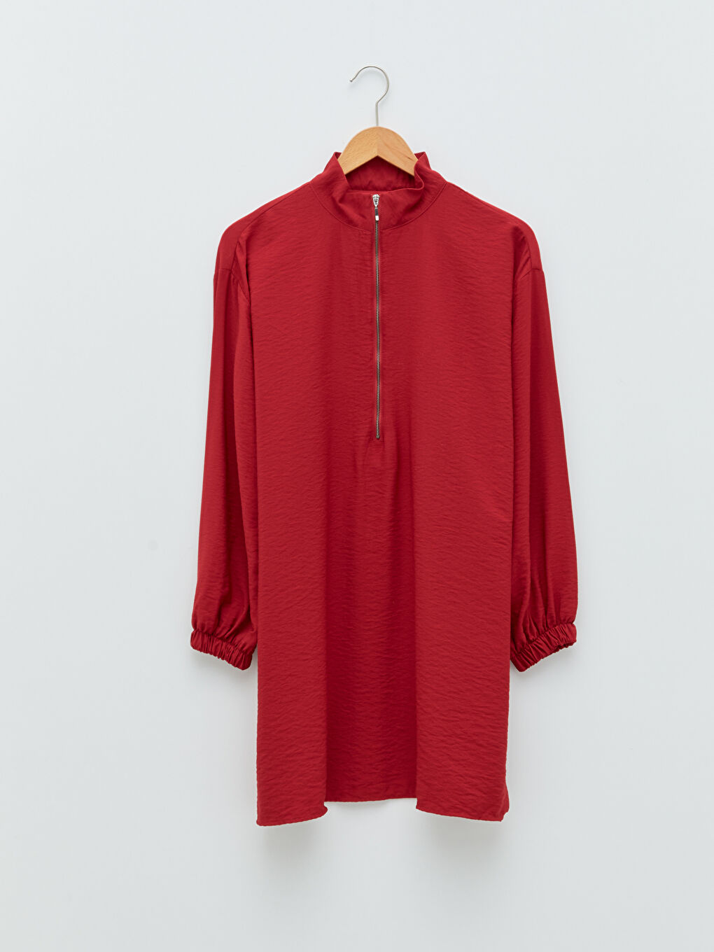 Bordo Dik Yaka Düz Uzun Kollu Kadın Tunik-6