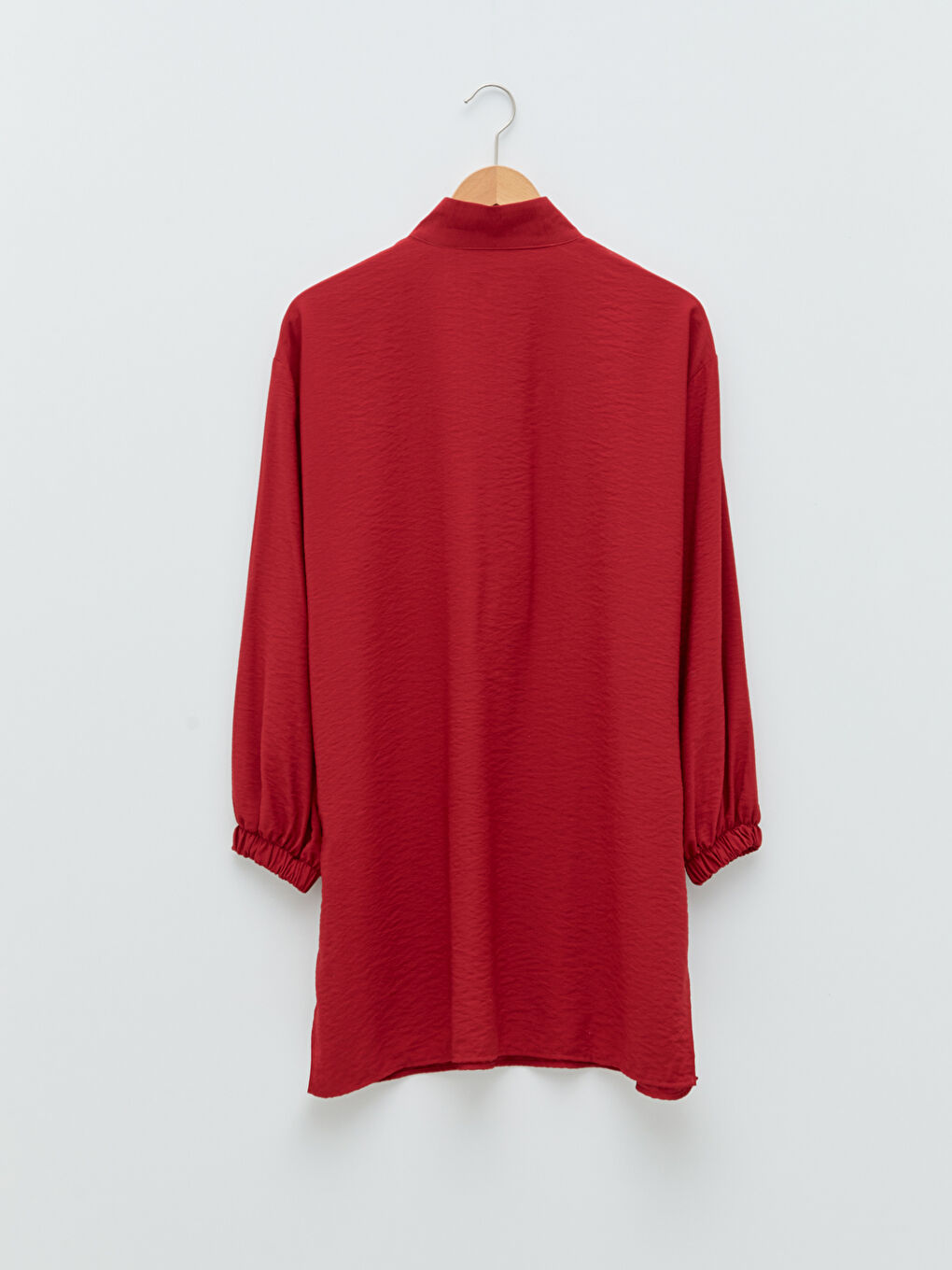 Bordo Dik Yaka Düz Uzun Kollu Kadın Tunik-7