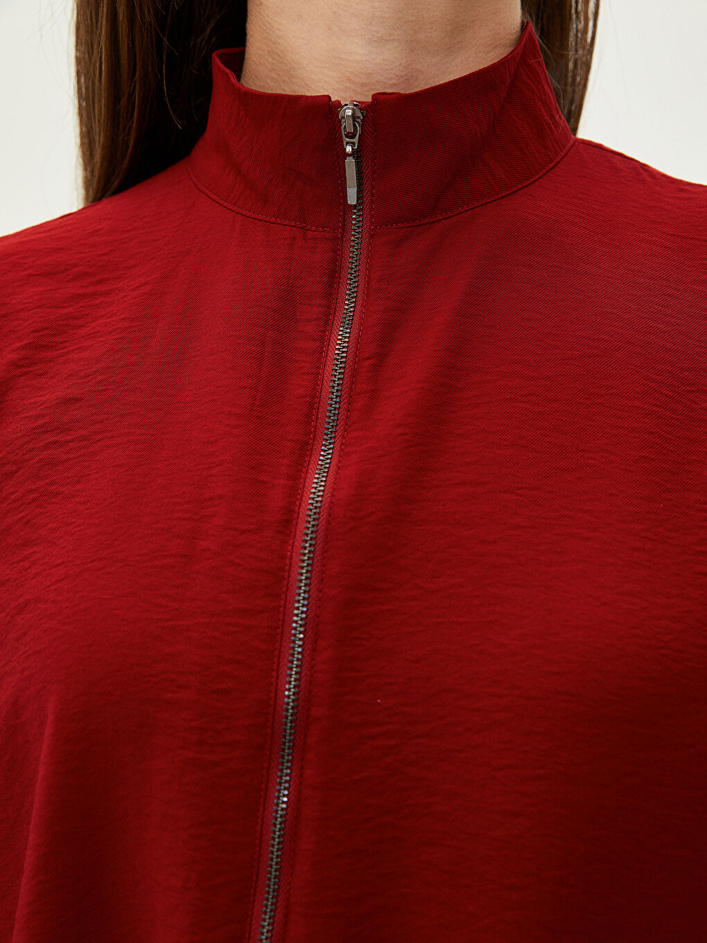 Bordo Dik Yaka Düz Uzun Kollu Kadın Tunik-3