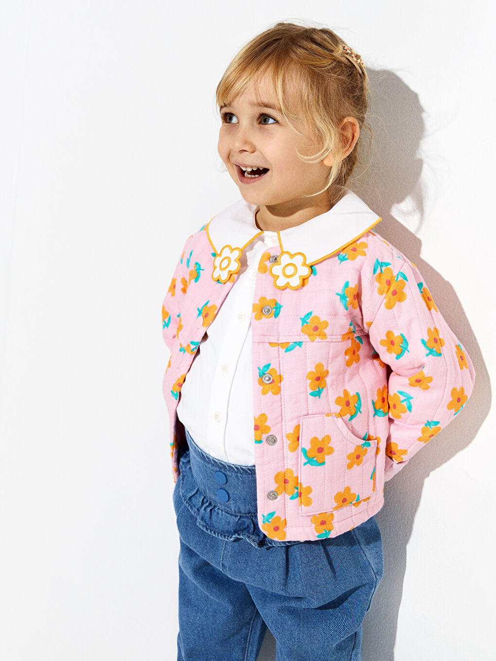 Crew Neck Long Sleeve Printed Baby Girl Jacket-1