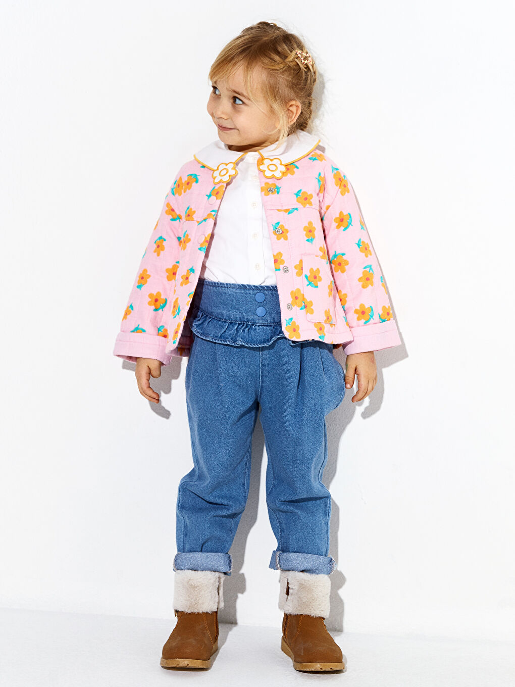 Crew Neck Long Sleeve Printed Baby Girl Jacket-2