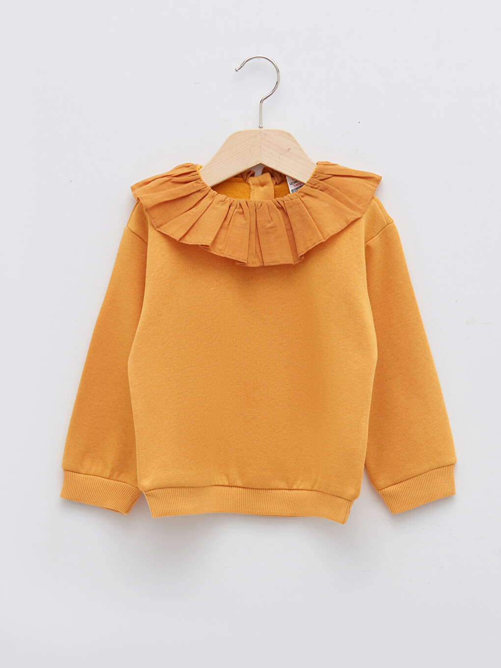 Crew Neck Long Sleeve Frill Detailed Baby Girl Sweatshirt
