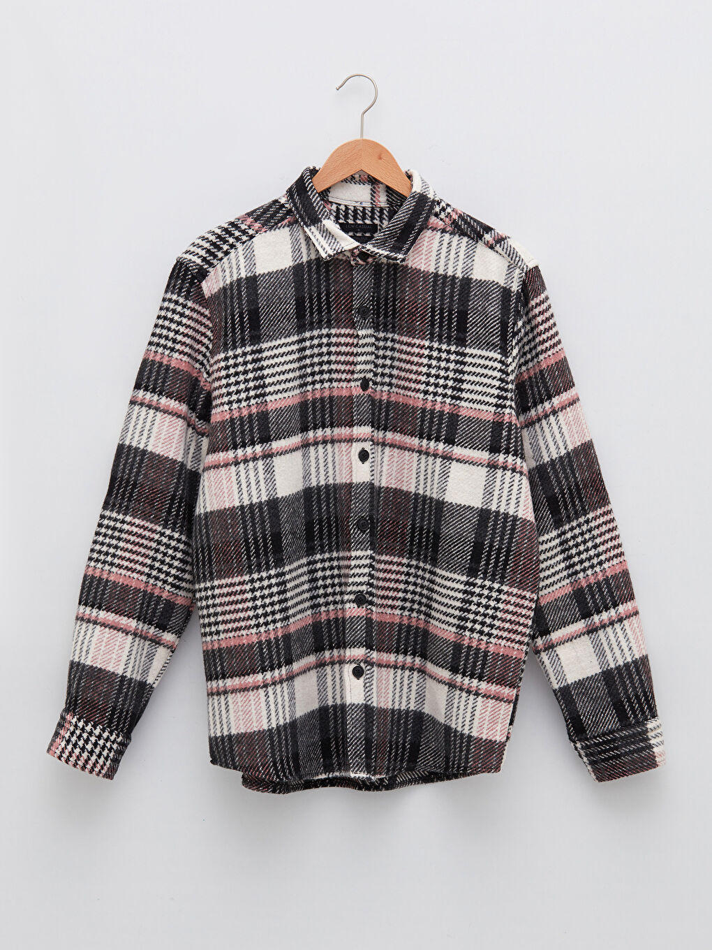 Ekru Regular Fit Uzun Kollu Ekose Erkek Oduncu Gömlek Ceket