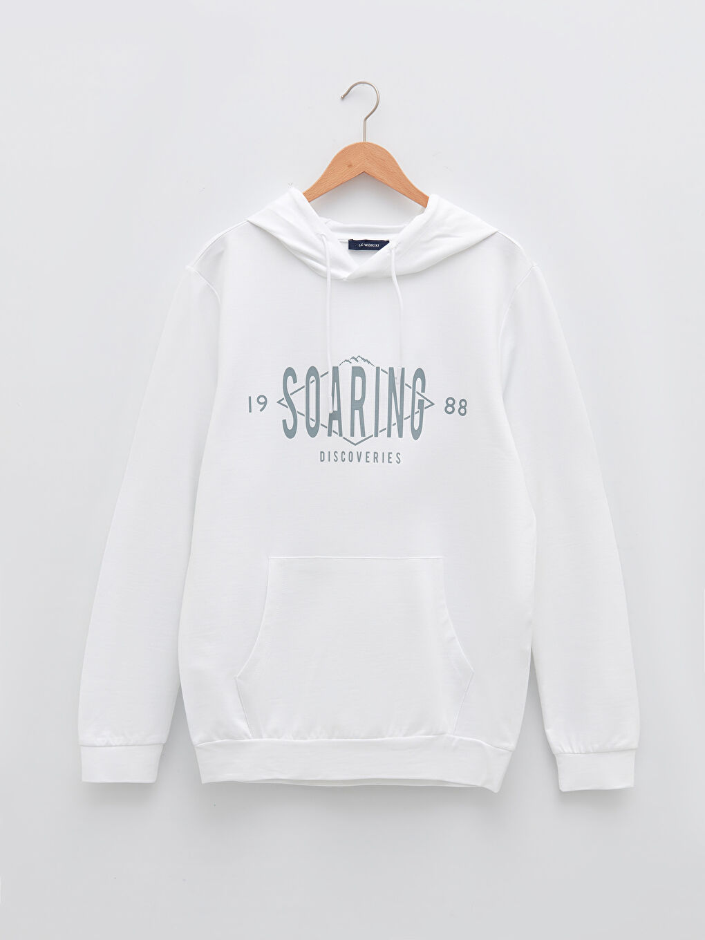 Beyaz Uzun Kollu Baskılı Erkek Hoodie-5