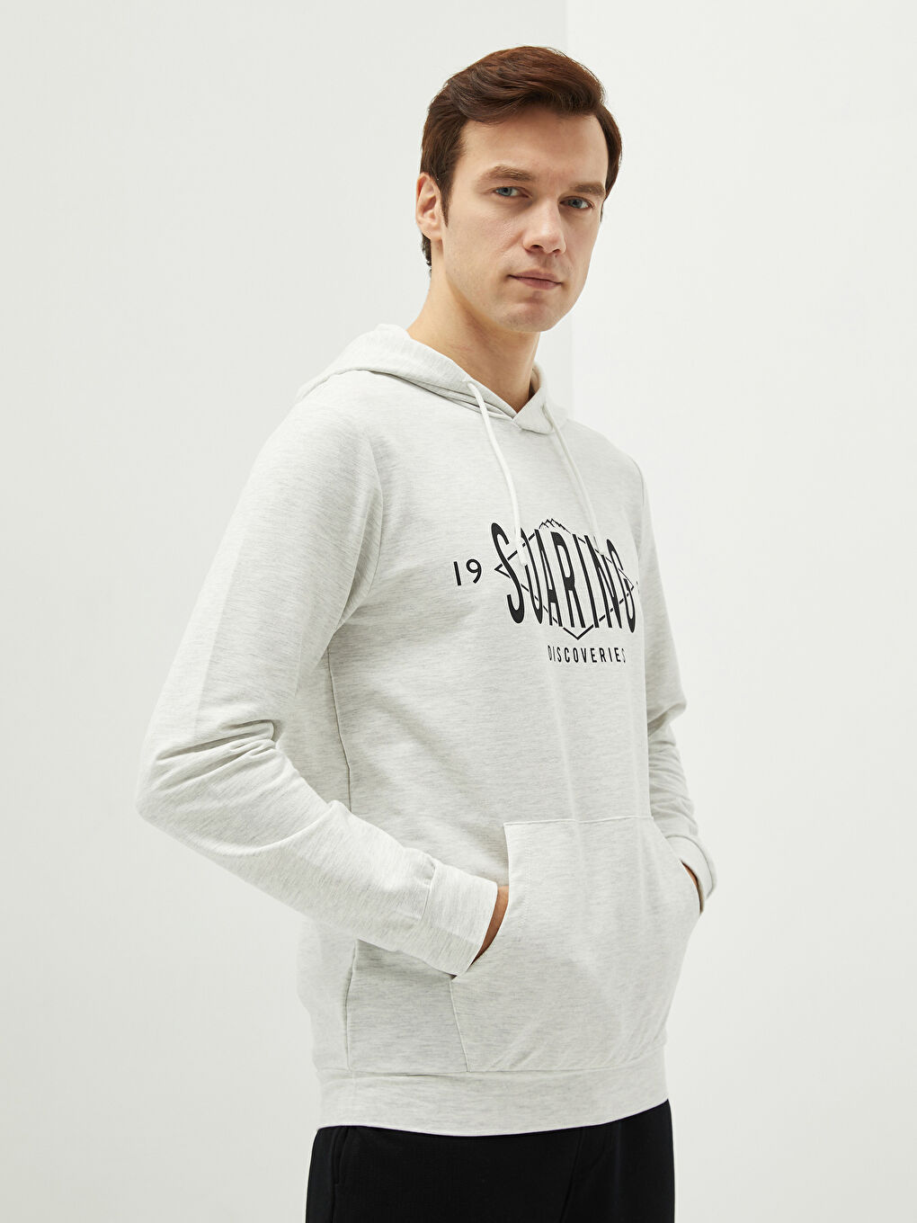 Uzun Kollu Baskılı Erkek Hoodie