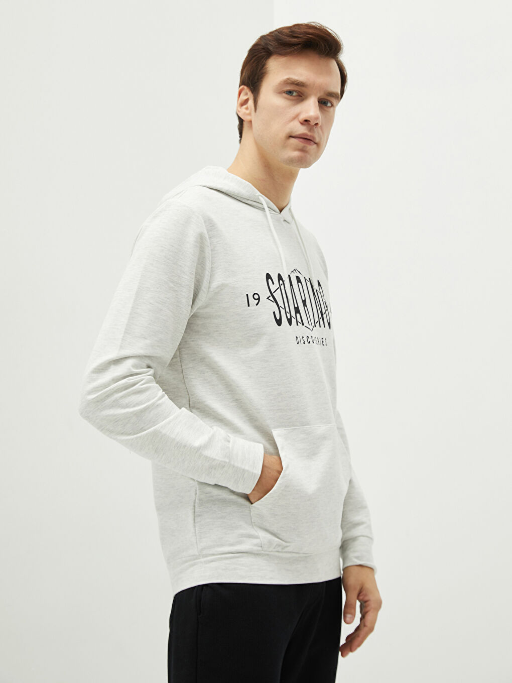 Uzun Kollu Baskılı Erkek Hoodie-1