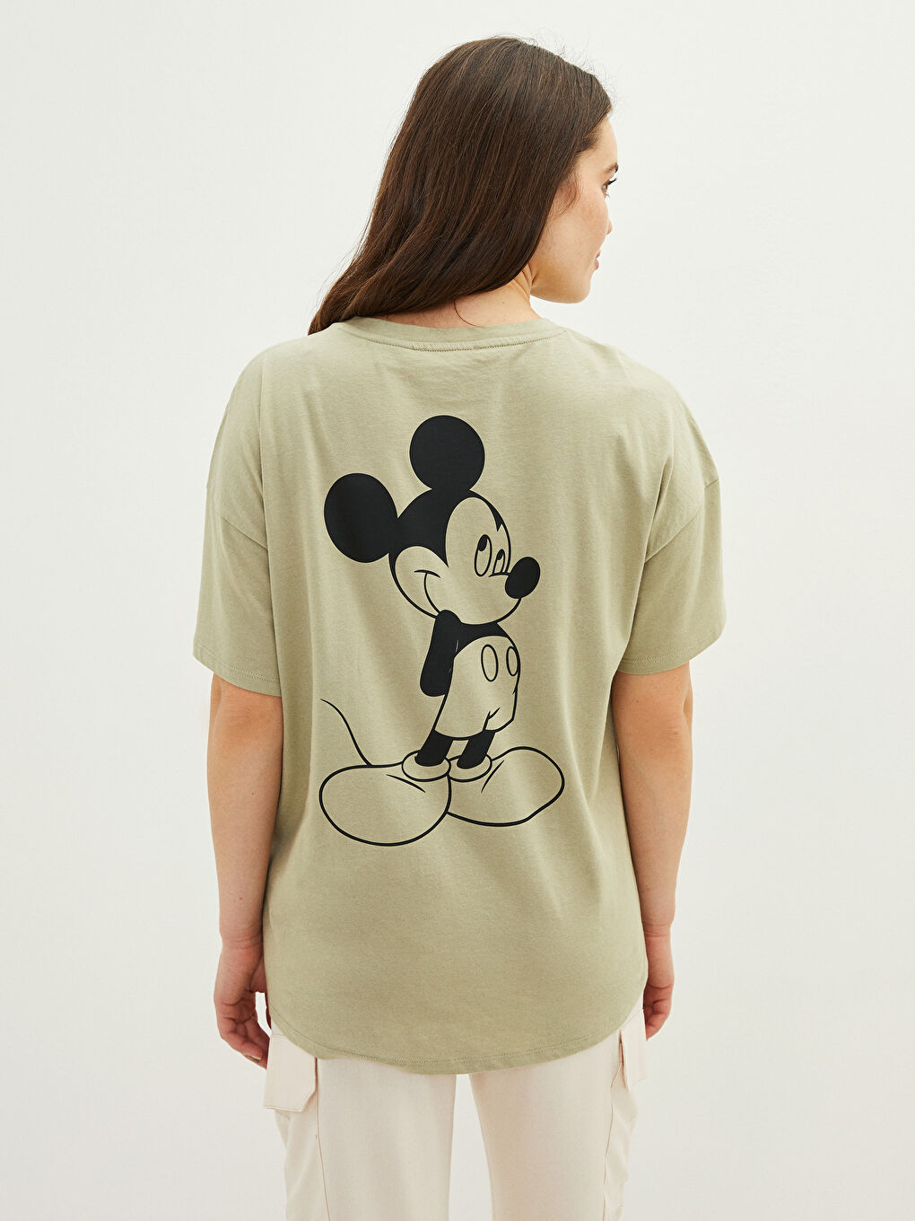 Yeşil Bisiklet Yaka Mickey Mouse Baskılı Kısa Kollu Pamuklu Hamile Tişört-8